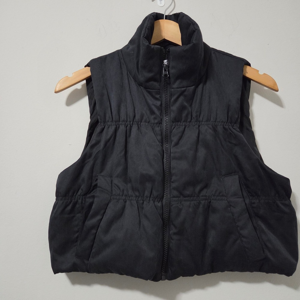Hyfve Black Puffer Vest Mock Neck Full Zip Cinched Waist Small HF24E784‎